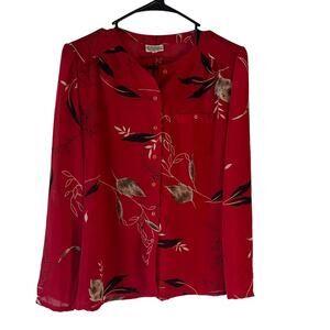 Campus Casuals Vintage 90s Women's Size Medium Novelty Print Red Blouse